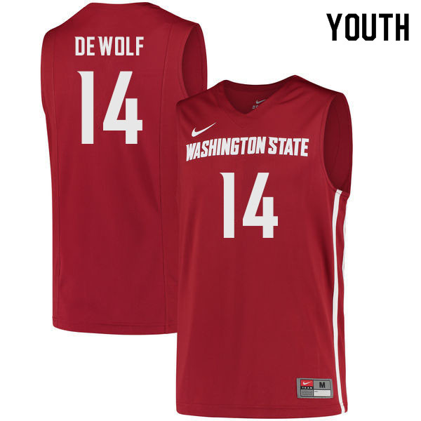 Youth #14 Matt DeWolf Washington State Cougars College Basketball Jerseys Sale-Crimson
